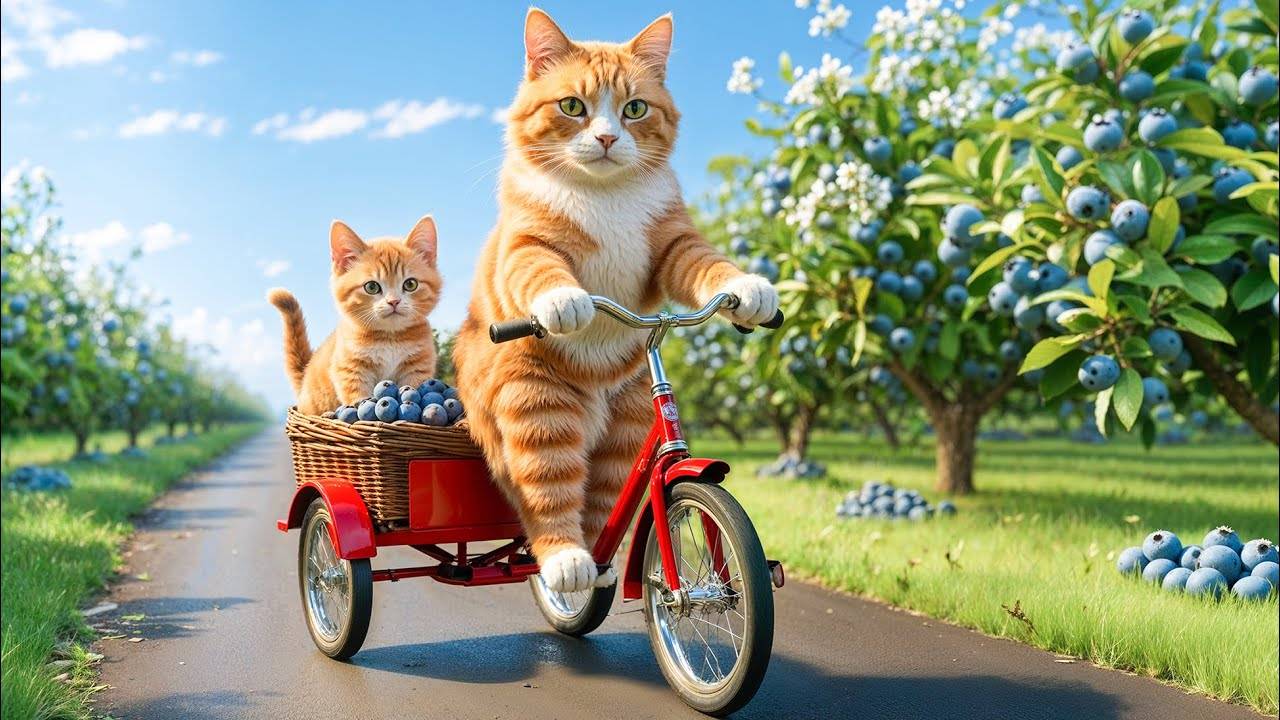 😹Мама кошечка  везёт своего маленького котёночка на велосипеде🔥
