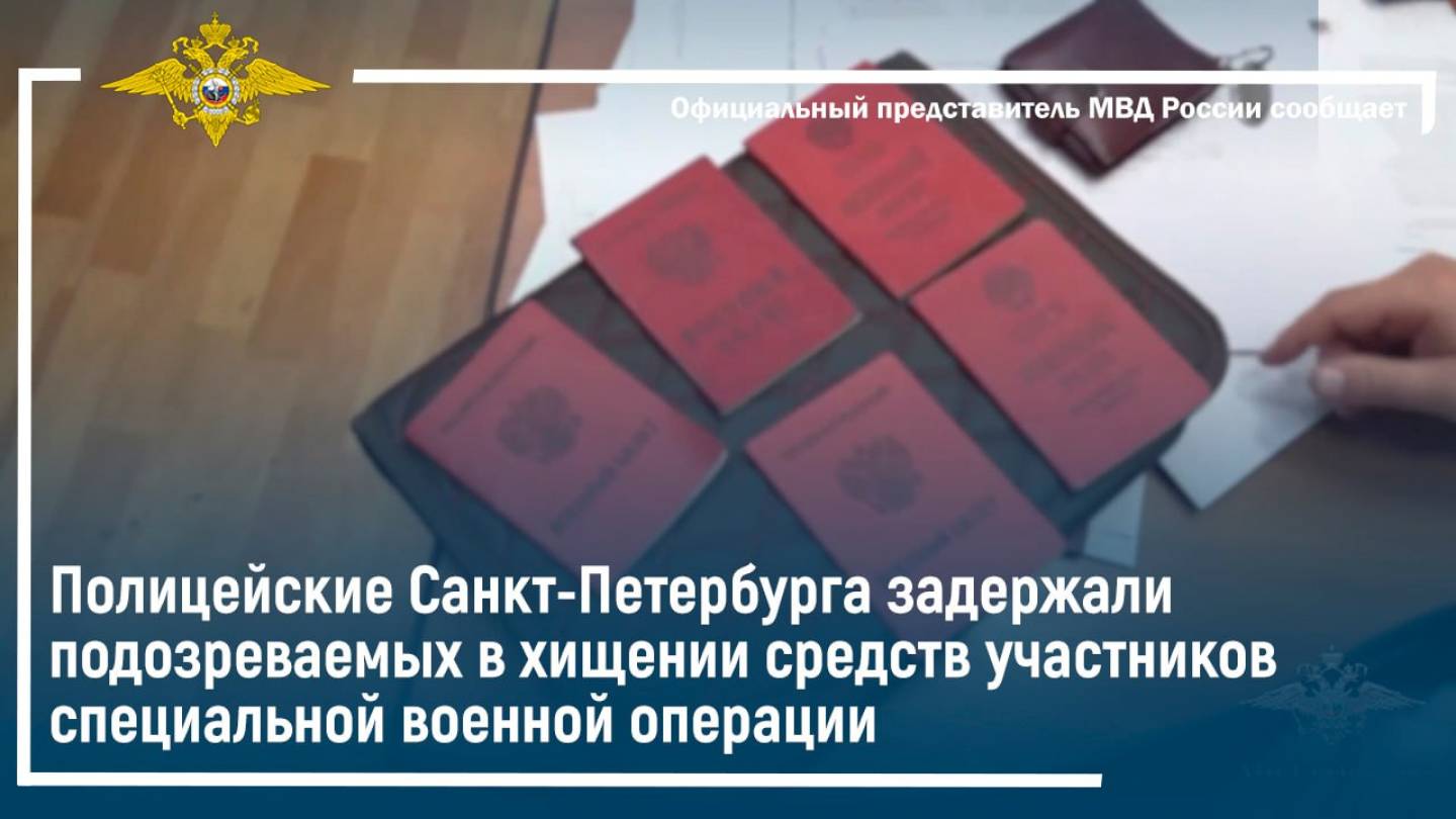 Полицейские Санкт-Петербурга задержали подозреваемых в хищении средств участников СВО