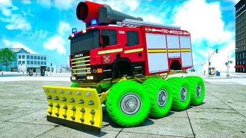 гигантская пожарная машина расчистила путь 🚒 🚔 Пожарная машина-монстр