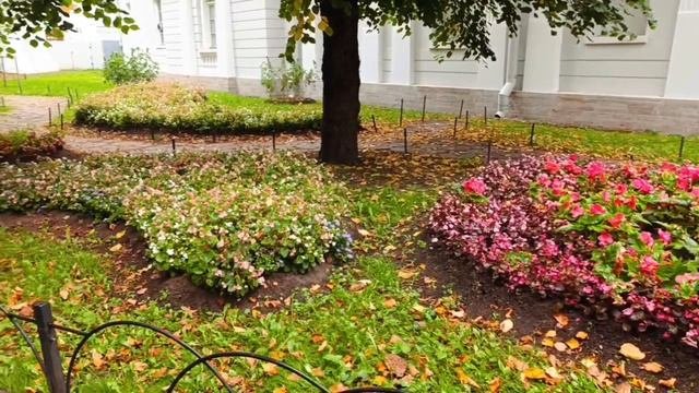Красивая осень на Крестовском острове в Санкт-Петербурге даже когда небо серое и моросит