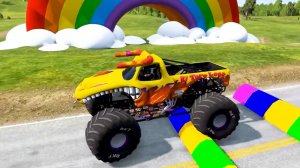 Тройной прицеп McQueen с грузовиком — Ледяные полицейские против машин против поездов — BeamNG