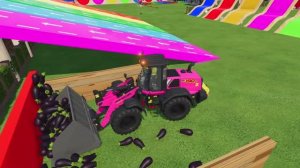 МУЛЬТИКИ ДЛЯ МАЛЫШЕЙ. РАЗНОЦВЕТНЫЕ ТРАКТОРА РАБОТАЮТ НА ФЕРМЕ, ПЕРЕВОЗЯТ ОВОЩИ И ФРУКТЫ.