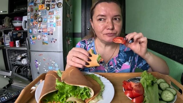 Рисоблин с начинкой. Мукбанг, завтрак. Домашняя еда
