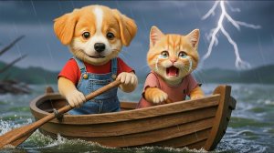 Мультики для детей. Собачка и котик папали в шторм, ураган, мультфильм детям