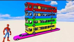 УЧИМ ЦВЕТА с АВТОБУСОМ и машинами - 3D мультфильм про Человека-паука с супергероями для детей