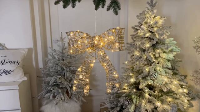 Подвесное светящееся украшение БАНТ, серебряный, 50 тёплых белых LED-огней, 40 см, 1070710