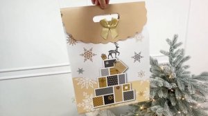 Сумочка для подарков ЭЛЕГАНТНОЕ РОЖДЕСТВО (с оленем), 37х28 см, (F2-1818)F3-1917-3