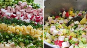 Окрошка классическая с колбасой на кефире