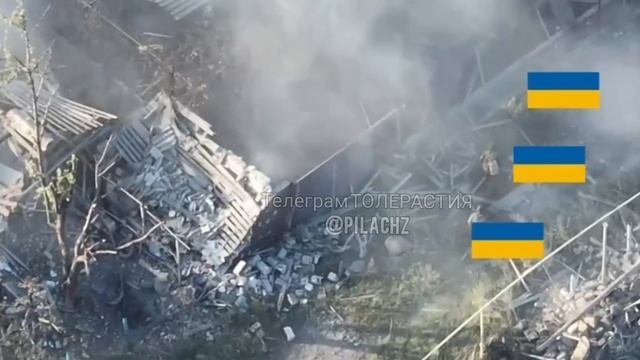 Наша артиллерия эпично скосила трёх Xoxлов, которые пытались бежать с позиции после обработки дронам