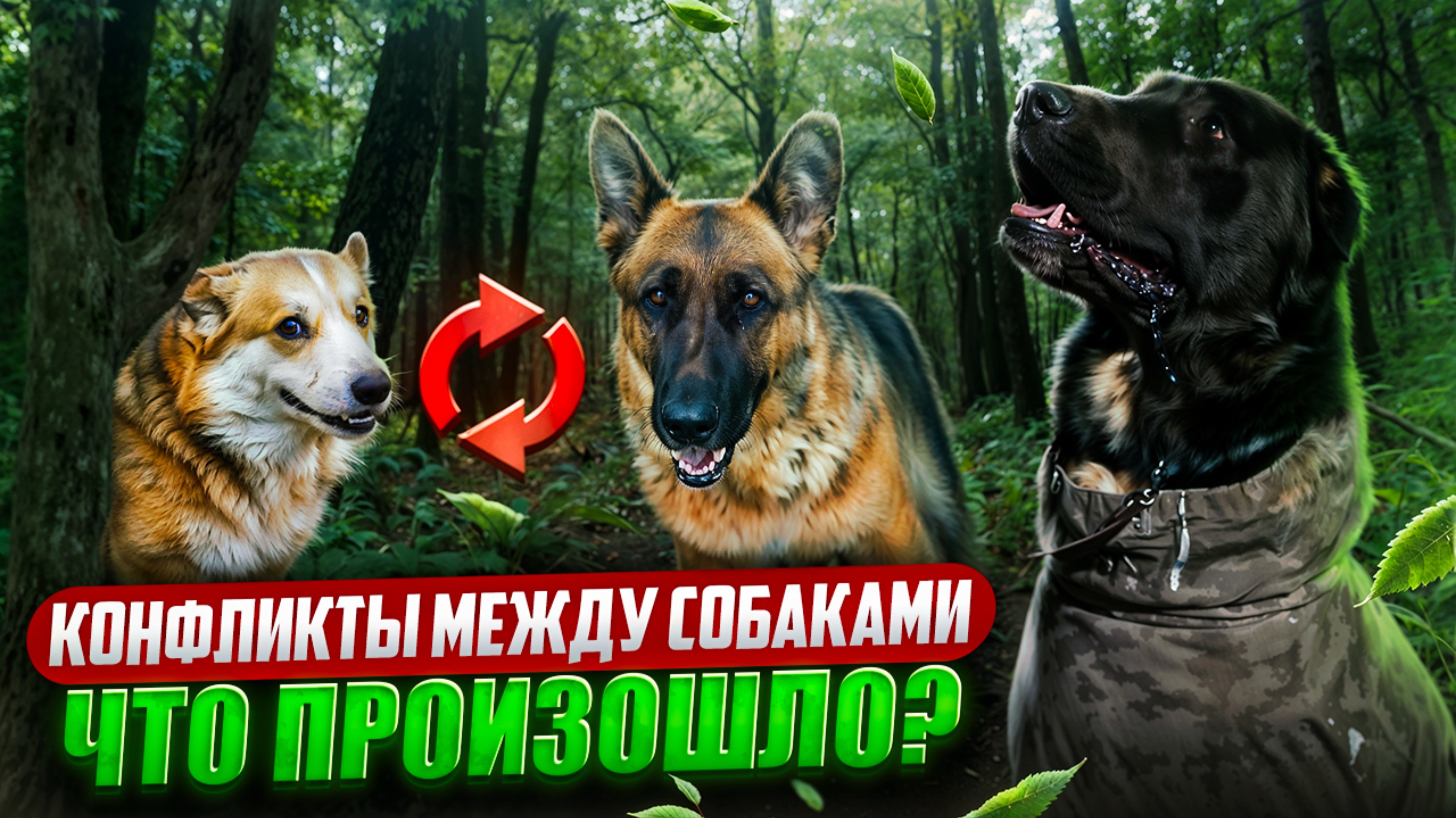 Алабай, корги и немецкая овчарка | Конфликт между собаками