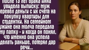 После 13 лет брака Анна увидела выписку- муж перевёл деньги с их счёта на покупку квартиры для...