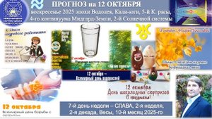 ПРОГНОЗ на 12 ОКТЯБРЯ, воскресенье, день СЛАВЫ, 2025 эпохи Водолея,5й К.расы2йСолнечной системы.МНШУ