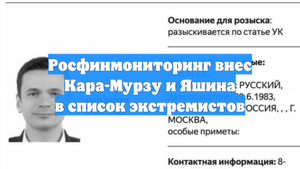 Росфинмониторинг внес Кара-Мурзу и Яшина в список экстремистов