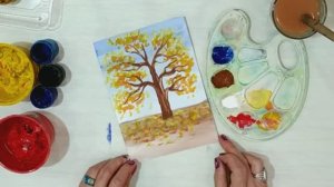 Как нарисовать осенний пейзаж гуашью  - обучающее видео для детей и начинающих