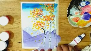 Как нарисовать осенний пейзаж красками - обучающее видео для детей и начинающих