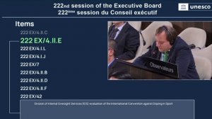 Зам. Постпреда России при ЮНЕСКО К.В.Рынзы на Исполсовете по антидопинговой проблематике, 15.10.25