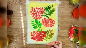 Как нарисовать ветку рябины красками  - обучающее видео для детей и начинающих