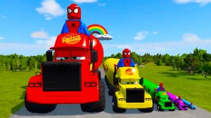 Большой и маленький грузовик Long Mack с танкером-пауком и паровозиком Томасом _ BeamNG.Drive