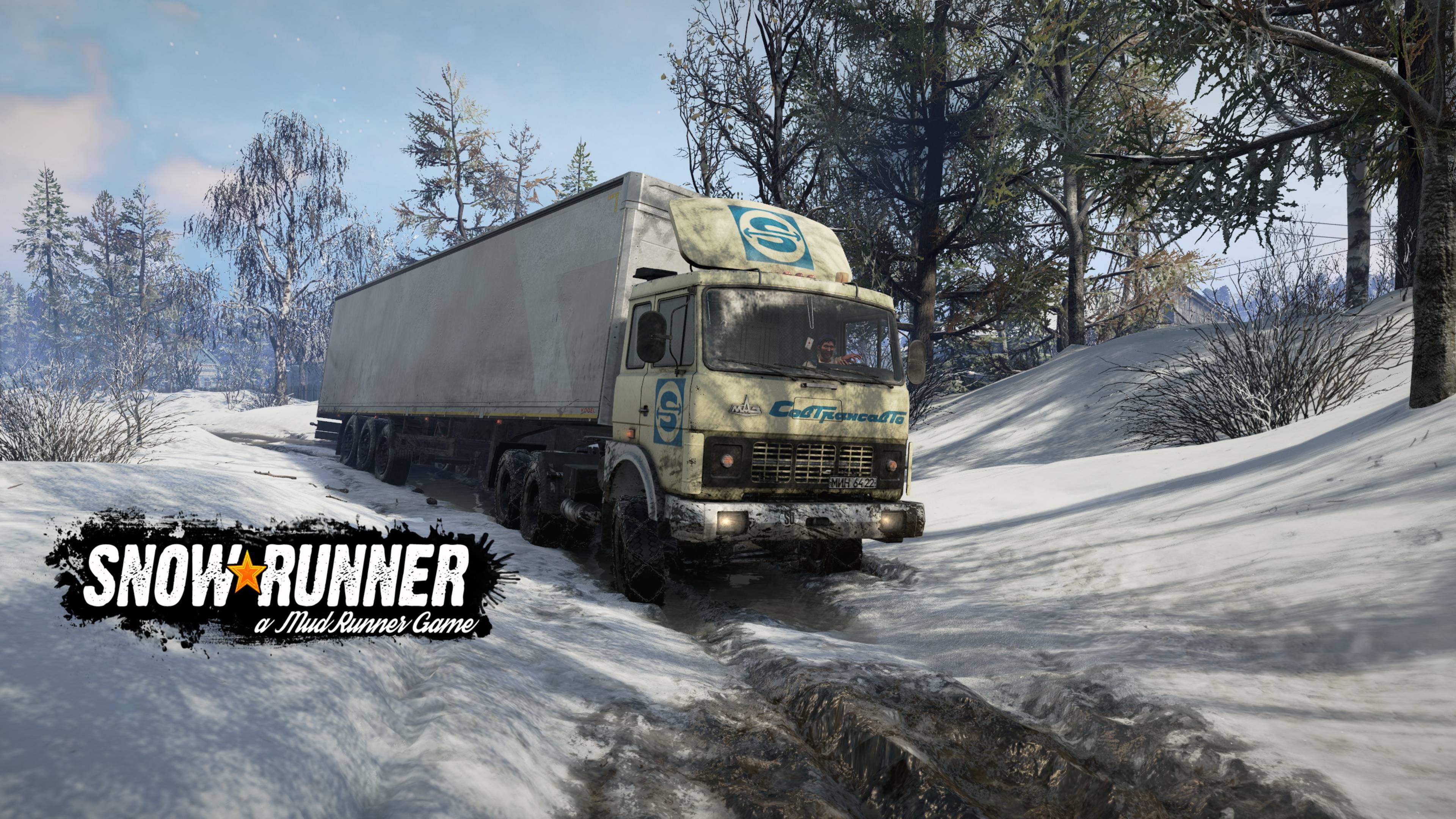 На МАЗе по заснеженной дороге ( SnowRunner 4K )