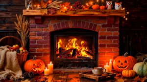 🍂 Теплая Осенняя Атмосфера у Камина 🔥 Расслабляющие Звуки Огня, Тыквы и Уютный Осенний Декор в 4K
