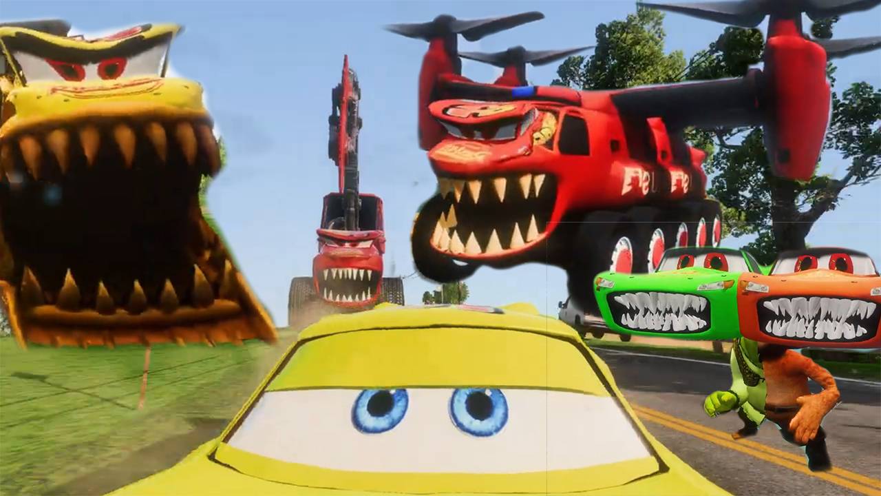 ГРУЗОВИК-РЕЗАК Маккуин Пожиратель ПРОТИВ машин Молния Маккуин Убегает от монстра. Beamng Drive