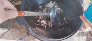 Шампиньоны в казане со сметаной картошка сосиски второе блюдо