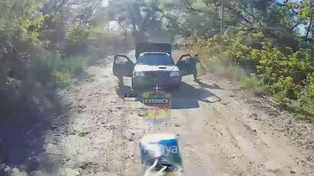 Ликвидация трех пикапов укронацистов на одном отрезке дороги