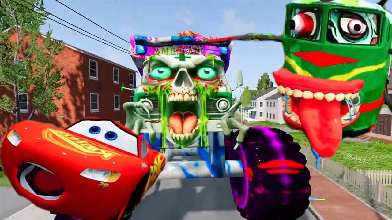 Эпический побег Маккуин и Мэтр ПРОТИВ пожирателей машин-зомби _ Аварии на BeamNG.Drive