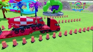 МУЛЬТИК ПРО МАШИНКИ. АВТОВОЗ ПЕРЕВОЗИТ БЕТОНОМЕШАЛКУ И ГРУЗОВИК.