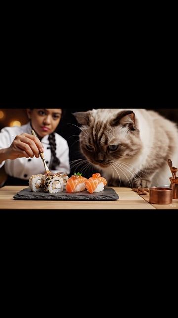Мини-Суши для кота-критика 🍣 Одобрит ли он шедевр? | Tiny Sushi Challenge #shorts #asmr