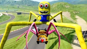 Эпический побег от Молнии Маккуина, пожирателя пауков, робота Мака, пожирателя Матер. BeamNG.Drive