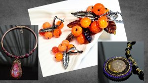 Морозная рябина из стекла. Колье из муранского стекла, я понского бисета и натуральных камней.