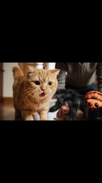 Реакция кота на жуткое украшение на Хэллоуин 🕷️ (он победил) | Cat vs Decoration #shorts #funny