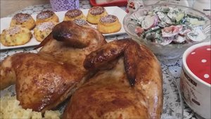 Что приготовить на ужин|Запеченная курица в духовке|Салат|Творожная запеканка на десерт к чаю