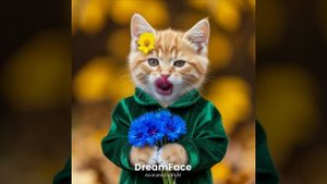 Котик с ярким букетом