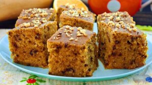 Очень нежный, одновременно влажный и воздушный. МАННИК С ТЫКВОЙ, ОРЕХАМИ И АПЕЛЬСИНОВОЙ ПРОПИТКОЙ