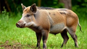 Кабаниха на кормушке для дикого кабана