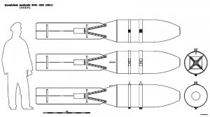 Бронебойная авиабомба БРАБ-1000. Чертёж. BRAB 1000 kg.  Drawings.