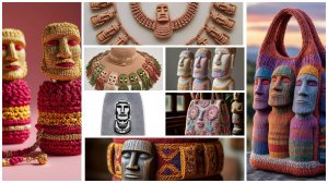 🗿🏝️🧶АКСЕССУАРЫ с колоритом острова Пасхи от AI. Подборка №1. ВЯЗАНИЕ и смешанные техники.🧶🏝️🗿