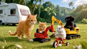 Пикник на природе. Кошка работает на ферме и делает шапку для котят