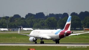Эйрбас А320 авиакомпании Eurowings взлетает из аэропорта Дюссельдорфа.