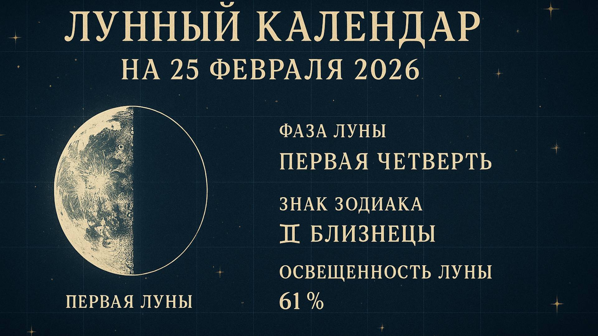 Лунный календарь 🌙 25 февраля 2026 — фаза роста и ясный ум смотреть онлайн