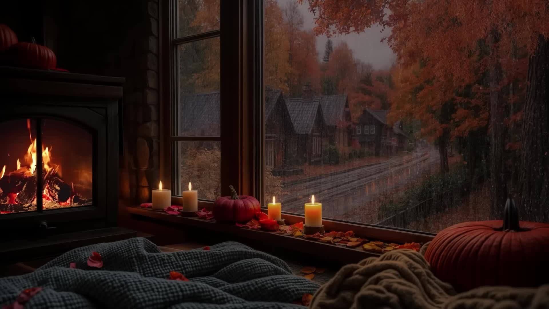 🌧️🍁  Осенний дождь, камин и свечи создают уют и помогают расслабиться перед сном.