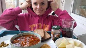 Мукбанг чахохбили, дыня, хашбрауны #мукбанг
