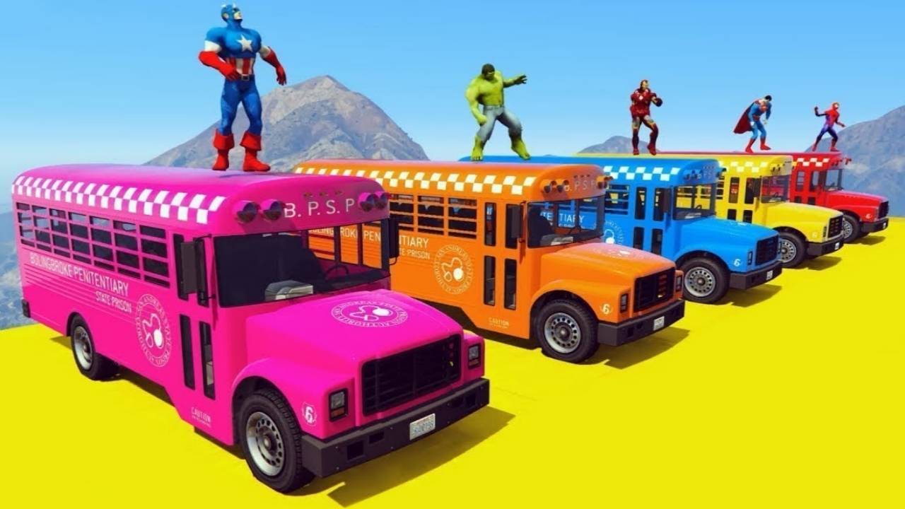 Человек-паук и Цветные Школьные Автобусы для детей. Мультфильм для малышей. Мультик для детей.