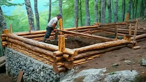 Строим дом в лесу из бревен и камней. Бушкрафт