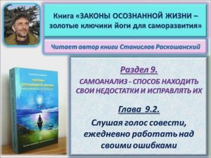 Аудио книга "Законы осознанной жизни". Слушая голос совести, ежедневно работать над своими ошибками