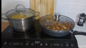 И снова готовим, сливочный суп и картошку с мясом
