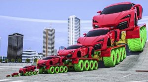 Гигантский суперкар против маленького автомобиля против обычных автомобилей против подъемного моста