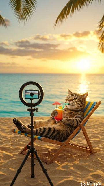 Кот кайфут на море